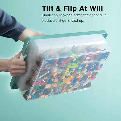 Toys Storage Organizer Box for Lego, Toy Storage Box with Building Plate Lid and Removable Tray, Building Block Storage, Stackable Plastic Organizer Bins(Green)