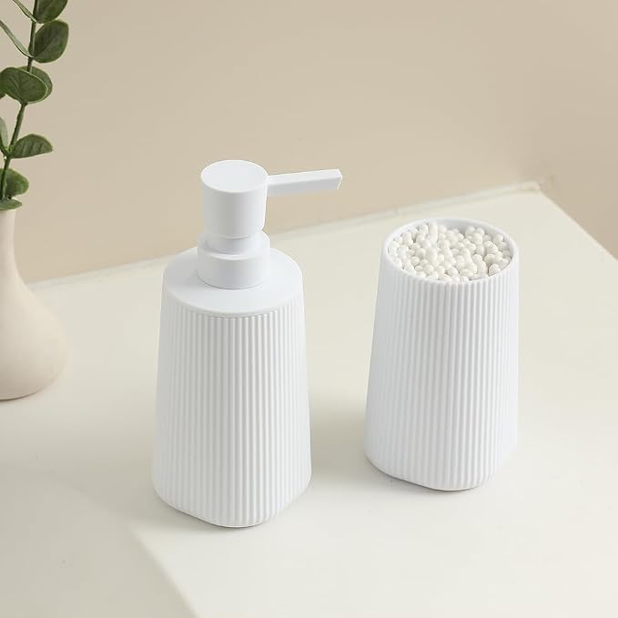 Bathroom Accessories 2 Piece Soap Dispenser and Toothbrush Holder Set Striped - Image 4