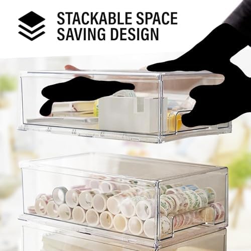 Clear Plastic Stackable Storage Drawers Bins, Perfect for Kitchen Pantry Organization and Storage, Under Sink Organizer, Pull Out Cabinet Organizer, Makeup, Bathroom Storage Containers for Organizing