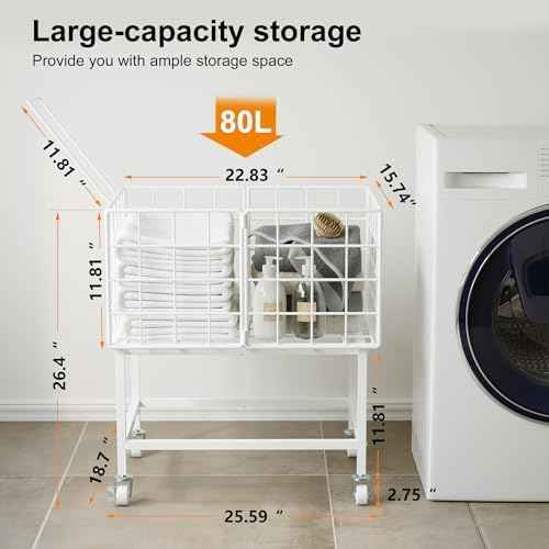 WOWLIVE Rolling Laundry Hamper, Metal Wire Frame Laundry Cart with Wheels