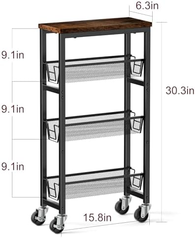 Honest Slim Storage Cart 4-Tier Slim Rolling Cart with Metal Frame and