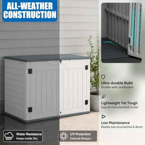 EHHLY Horizontal Resin Storage Shed, 35 Cuft Garden Tool Sheds &