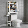 Over The Toilet Storage, Wooden 3-Tier Over-The-Toilet Rack Bathroom Space Saver Organizer, Freestanding Above Toilet with Toilet Paper Holder and Hooks (White)