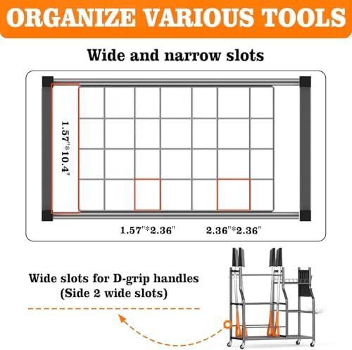 36" Large Garden Tool Organizer with Wheels & Side Tool Bag, 3 Tier Rolling Garage Storage Rack for Long Handled Rakes, Shovels, Brooms, Freestanding Yard Tools Cart for Shed & Outdoors