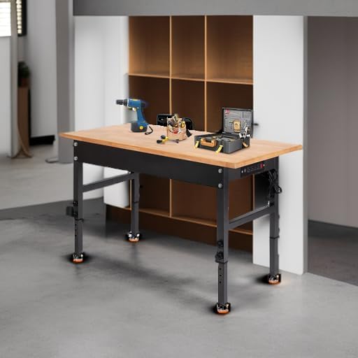 48" Adjustable Work Bench, Rubber Wood Top Workbench Heavy-Duty Work Table - Image 5