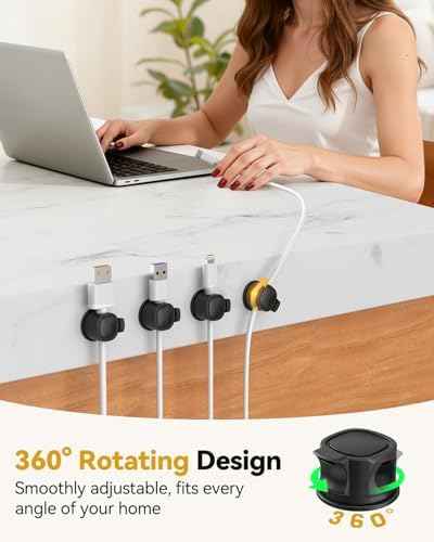 8Pack Rotatable Cord Organizer, INCHOR Cable Organizer, Spring Cable Clips with Clasp Lock, Smooth Adjustable Cord Holder for Nightstand Car Home Office (Black)