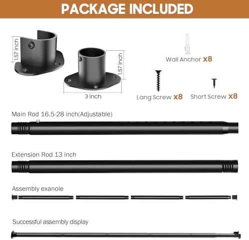 Closet Rods for Hanging Clothes, 16.5-90 Inch Adjustable Closet Hanging Rod,1.3 Inch Heavy Duty Closet Rod for Closet Wardrobes Laundry Room