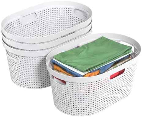 4 Packs 40 L Plastic Laundry Baskets with Handles, Hamper Basket