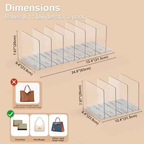 SortNStore Bag & Purse Organizer for Closet: Adjustable Clear Dividers