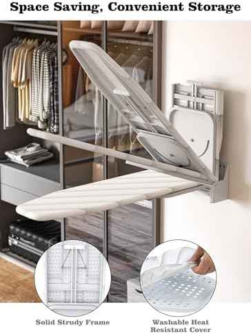 Nisorpa Wall Mounted Ironing Board 37.9" x 11.8", Compact Foldable Iron Board 180° Swivel, Space Saving Wall Ironing Board with Heat Resistant Cover for Laundry Room, Cloakroom, Apartment