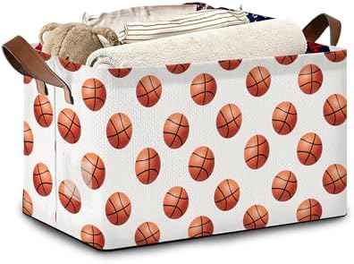 Basketball Collapsible Storage Box,Organizer Bin with Handles for Room