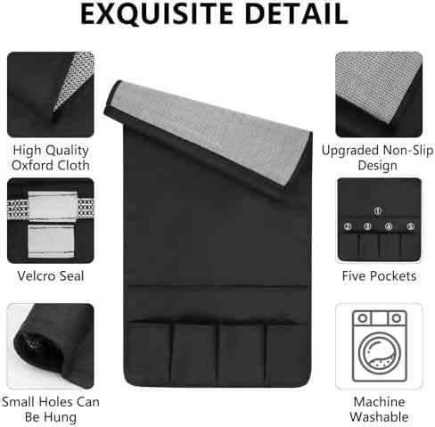 Non-slip Couch Organizer Armchair Caddy, Oxford TV Remote Control Holder Bedside Caddy with 5 Pockets for Key Glasses Phone Magazine Holders.