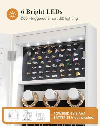 LVSOMT Over The Door Jewelry Organizer, 6 LED Wall Mounted Jewelry Cabinet