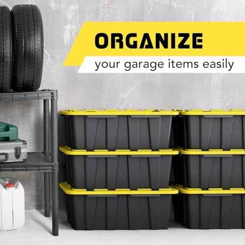 8 PACK of 12 Gallon Medium Black & Yellow Storage Bins | Plastic Tote Organizing Container with Secure Latching Lids, Stackable, Extra Strength with Built in Handle | 24.5" x 16.5" x 9"