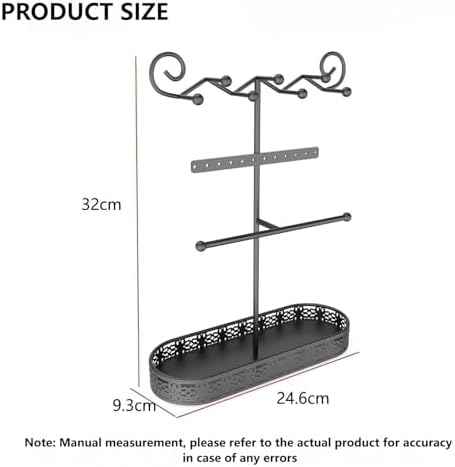 Black Jewelry Stand Holder Organizer, 12.6" Tall Jewelry Display Storage Rack, Sturdy Metal Jewelry Hanger Jewelry Tower for Necklace, Bracelet, Ring, Earring