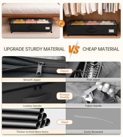 Under Bed Storage with Wheels 2-Pack, Under Bed Storage Containers, Underbed Box with Clear Lids, Rolling Underbed Storage bins for Shoes, Clothes, Blankets (25" L x 16.2" W x 5.5" H)