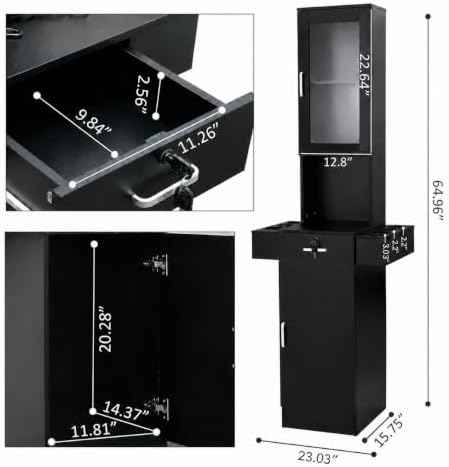 RESHABLE Salon Station for Hair Stylist,Hair Styling Storage Cabinet,Black