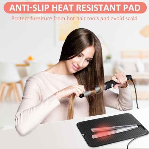 Large Heat Resistant Silicone Mat for Hair Tools: Curling Iron, Flat Iron, Hair Straightener - Portable Hair Styling Pad Cover