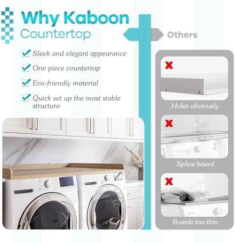 Kaboon Washer Dryer Countertop, Melamine Countertop with Edge Rails - 27.5" Depth x 54" Width Laundry Room Organization, Oak(Grey Tone)