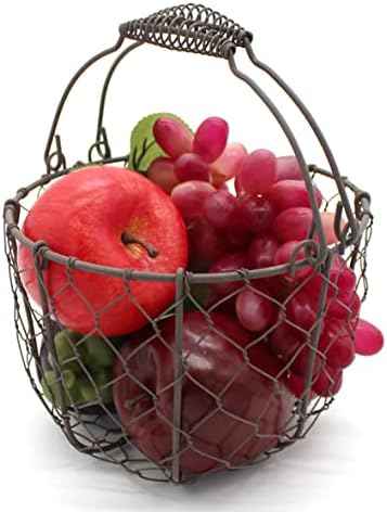 CVHOMEDECO. Round Chicken Wire Egg Basket Fruit Basket with Swing