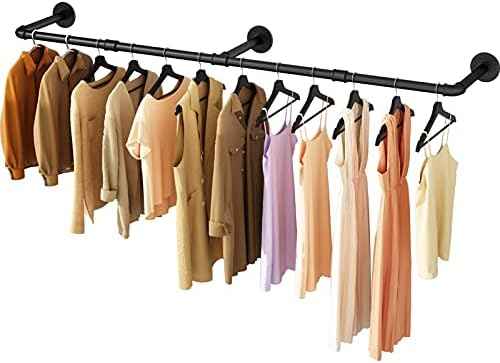 Wall Mounted Clothes Rack, 60in Industrial Pipe Clothing Rack for Hanging Clothes, Heavy Duty Garment Rack Wall, Space-Saving Bar, Multi-Purpose Hanging Rod for Laundry Room, Bedroom, 1 Pack
