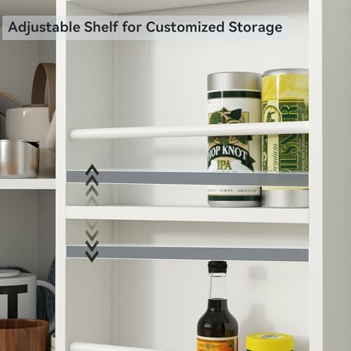 Gyfimoie Corner Kitchen Pantry, Freestanding Corner Storage Cabinet with 2 Doors & Shelves, Farmhouse Tall Food Pantry Storage Cabinet for Kitchen Dining Room (White)