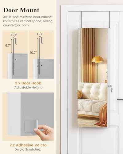 LVSOMT Over The Door Jewelry Organizer, 6 LED Wall Mounted Jewelry Cabinet