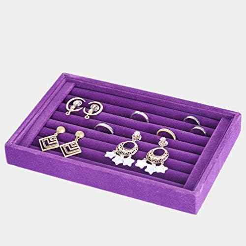 Valyria Velvet 7 Slots Ring Earrings Trays Showcase Display Jewelry Organizer (Purple)