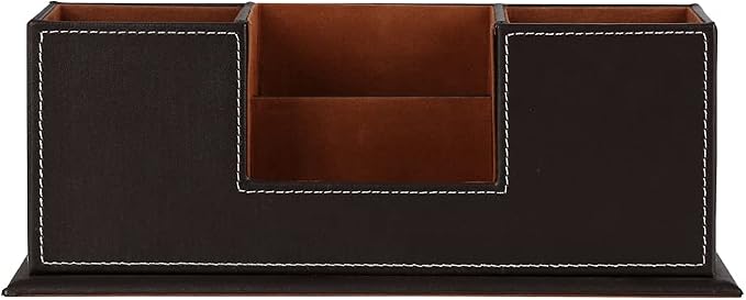 KINGFOM™ Double Holder Wood Leather Multi-Function Desk Stationery Organizer - Image 4