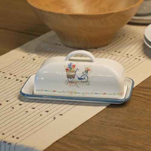 Enamel Butter Dish with Lid Vintage Enamelware Butter Keeper with