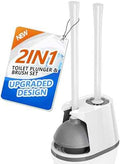 Toilet Plunger and Brush Set, Bowl Brush and Heavy Duty Toilet Plunger with Ventilated Holder, 2-in-1 Toilet Brush and Plunger Combo for 5.3-inch Toilet Drain Bathroom Deeply Cleaning(White & Grey)