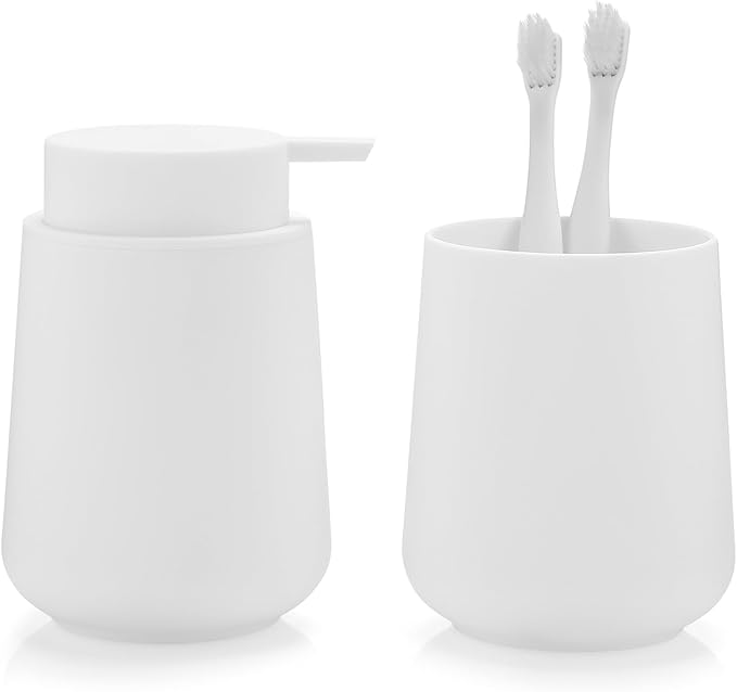 Matte White Bathroom Accessories 2 Piece Set Plastic Soap Dispenser and by KellyHome