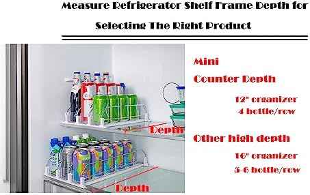 Drink Organizer for Fridge, Self-Pushing Soda Can Organizer for Counter Refrigerator, Width Adjustable Pusher Glide, White, 12”depth-5rows