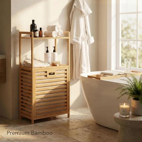 Baveke Tilt Out Laundry Hamper with 2 Tier- Bamboo Laundry Basket, Natural