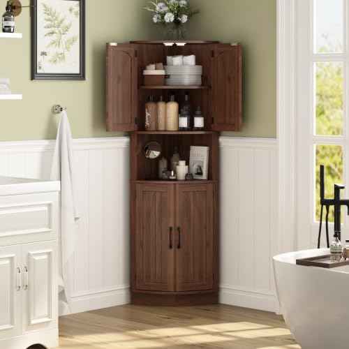 HOKYHOKY Tall Corner Cabinet, 64.7" Corner Storage Cabinet, 4 Doors