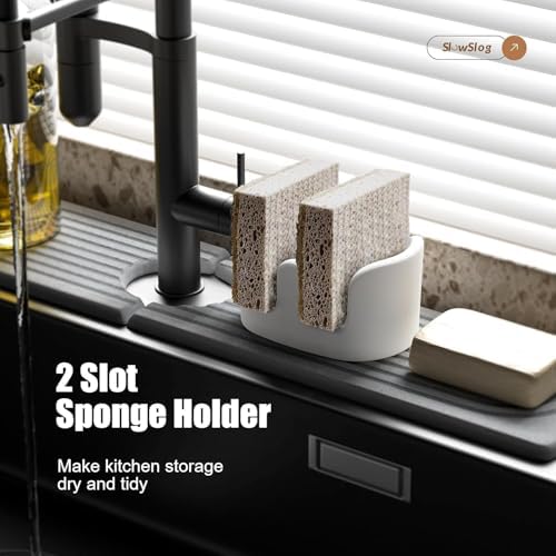 2 Pack Double Sponge Holder, Diatomite Stone Absorbent Sponge Stand