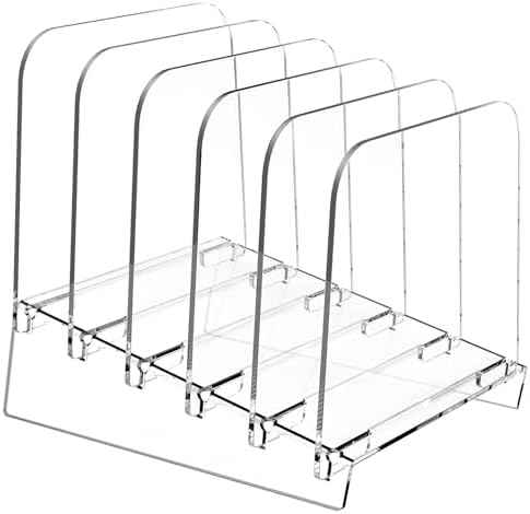 File Holder File Sorter, Vertical File Organizer for Desk, Desk Top File Folder Organizer Stand, Acrylic File Rack File Folder Holder, 5 Sections Clear File Stand for Office, School, Home
