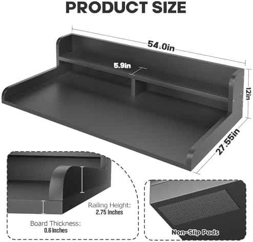 2-Tier Washer Dryer Countertop with 2.75"H Edge Rails, 54" W x 27.55" D Laundry Countertop for Folding Clothes, Washer and Dryer Topper with Non-Slip Pad (Black)
