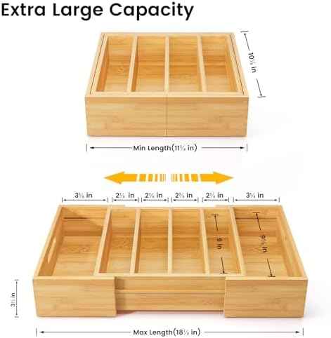 Kiasthome Expandable Bamboo Lid Organizers Inside Cabinet, Kitchen Cabinet Organizers with 3 Adjustable Dividers, Storage Plastic Lids, Food Container Lid Holder Organizer for Drawer Pantry, Nature