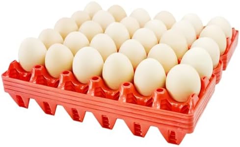 4-Pack Plastic Egg Tray Egg Crates 30-Egg Flats for Home Chicken Farmers, Stackable Egg Cartons Hold Multiple Eggs, Great for Storing, Sorting, and Shipping Eggs, Durable and Reusable (Red)