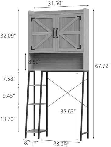 Vabches Farmhouse Over The Toilet Storage Cabinet with Barn Doors, Grey