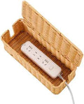 Cable Management Box Handwoven Faux Rattan Cord Basket with Lid (Rectangle)