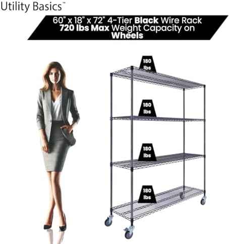 NSF Commercial 4-Tier Wire Shelving with Wheels, 60"x18"x72" Heavy