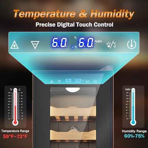 Cigar Humidor with Leather-35L Cooling & Heating Electric Humidor Cabinet, Smart Touch Control Humidity & Temper, Cigar Humidors wtih Spanish Cedar Wood, Digital Display, Safety Lock,Gift for Men