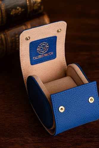 Genuine Napa Leather Watch Roll Travel Case for 3 Watches - Travel Watch Rolls and Leather Watch Display Cases with Velvet Interior - Watch Storage Organizer Men's (Blue - Single)