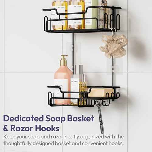 SWTYMIKI Bathroom Shower Caddy Hanging - Extended Length 2 Tier