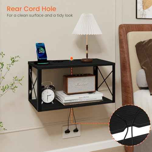 Homode Floating Nightstand, 2 Tier Wall Mounted Nightstand with Cable Hole