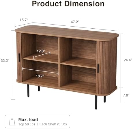 Buffet Sideboard Cabinet with Storage, Fluted Storage Accent Cabinet,Walnut