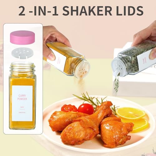 Pink Spice Jars with Label,4oz Seasoning Containers, Glass Spice