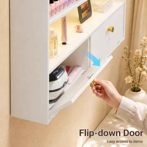 Wood Nail Polish Rack with Cabinet, 5-Tier Nail Polish Display Shelf, White